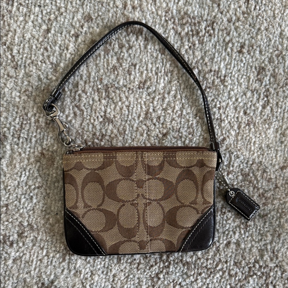 Coach Tan and Brown Signature Wristlet